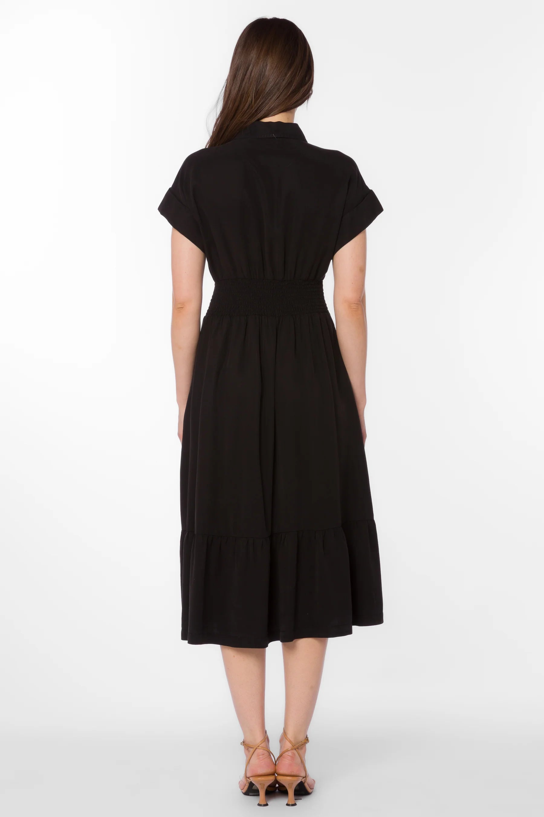 midi flowy black dress Emily Tencel M / Black casual midi dress