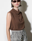 Mocha Quinn High Cowl Neck Top