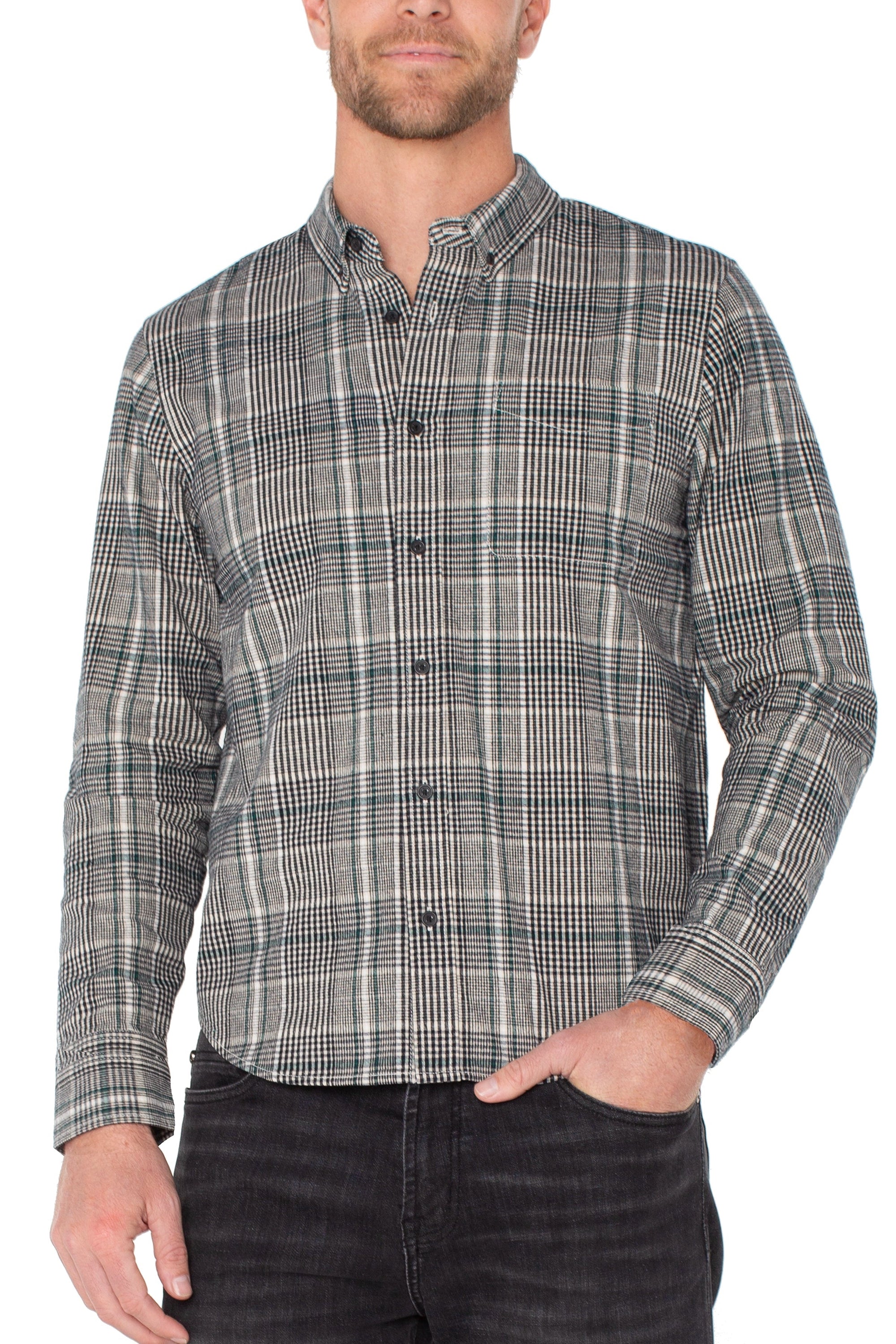 Teal Multi Men's L/S Button Up Shirt