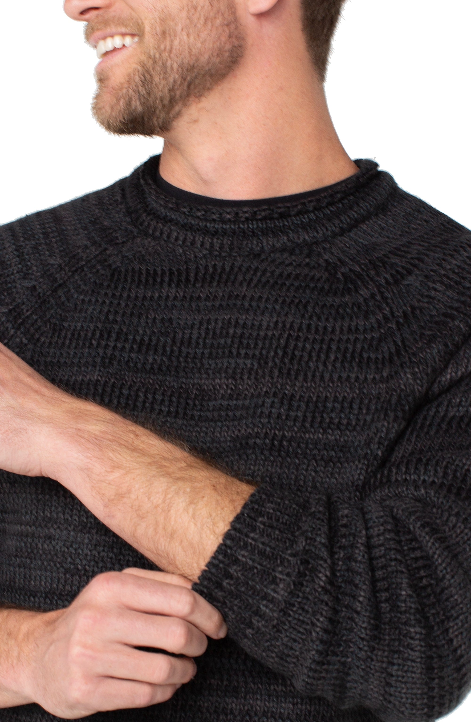 Black Gray Spruce Roll Neck Raglan Sweater