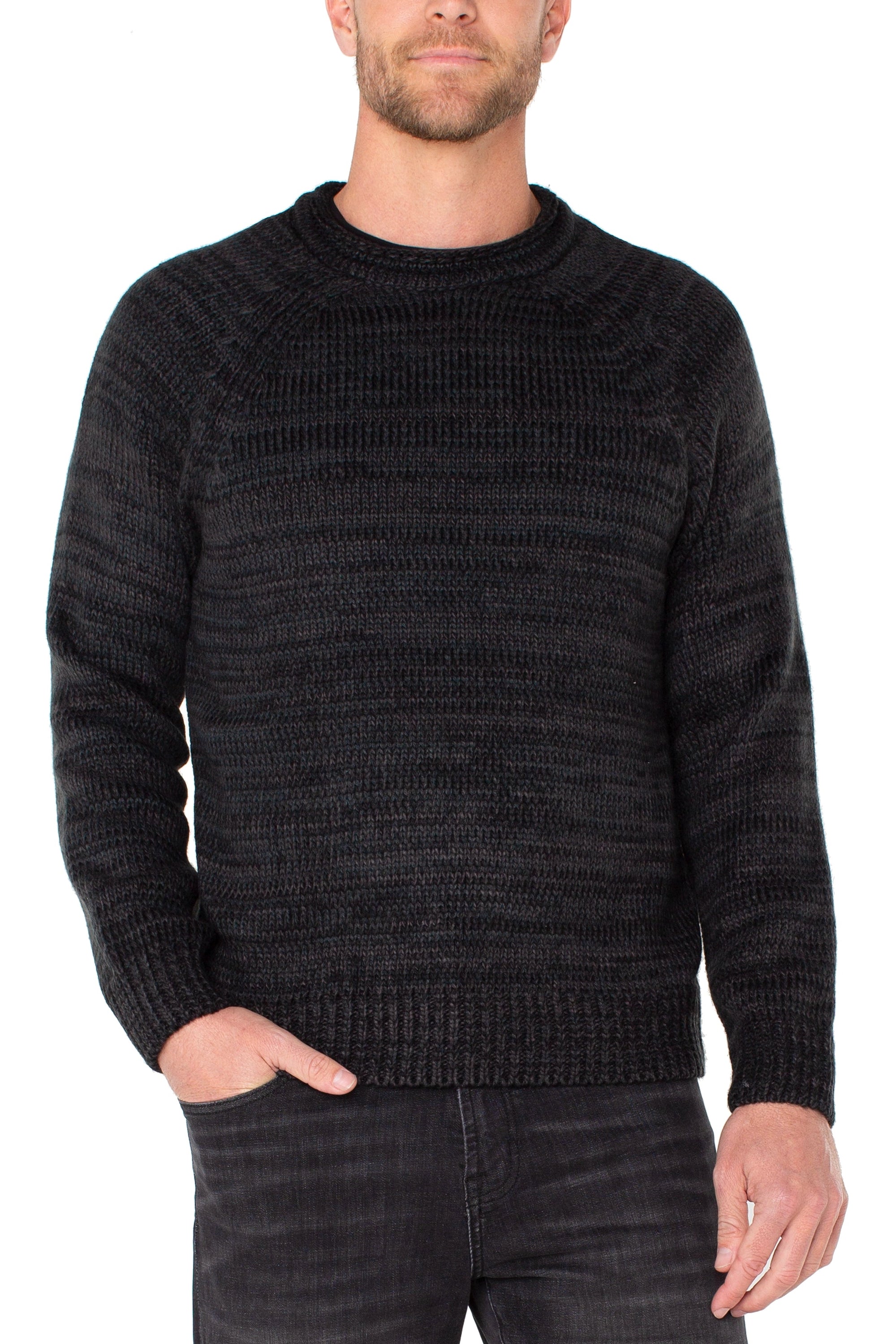 Black Gray Spruce Roll Neck Raglan Sweater