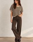 Hazelnut/Black Stripe Perfect Sequin Sweater Tee