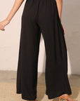Black Matte Crepe Overlap Pants