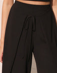 Black Matte Crepe Overlap Pants