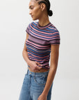 Egyptian Blue Multi Stripe Selene Short Sleeve Sweater Tee