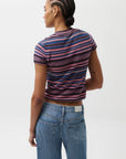 Egyptian Blue Multi Stripe Selene Short Sleeve Sweater Tee