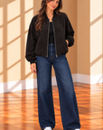 Black Kensie Faux Suede Zip Front Jacket