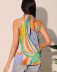 Blue Isla Tropical Satin Halter Bubble Top