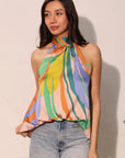 Blue Isla Tropical Satin Halter Bubble Top