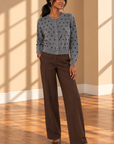 Dusty Blue Polka Dot Round Neck Button Down Cardigan