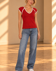 Red and Cream Victoria Top