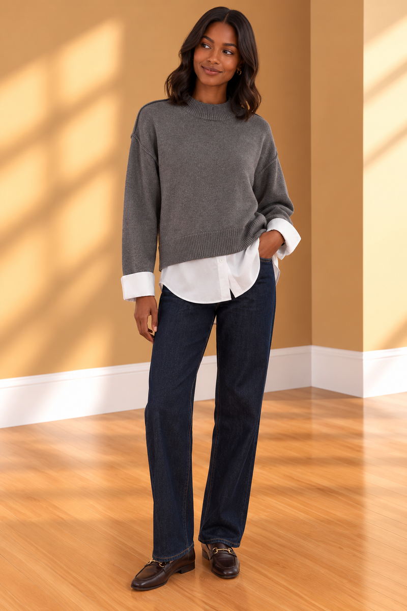 Charcoal & White Twofer Sweater Top – Purpose Boutique
