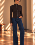 Espresso High Neck Ribbed Cardigan