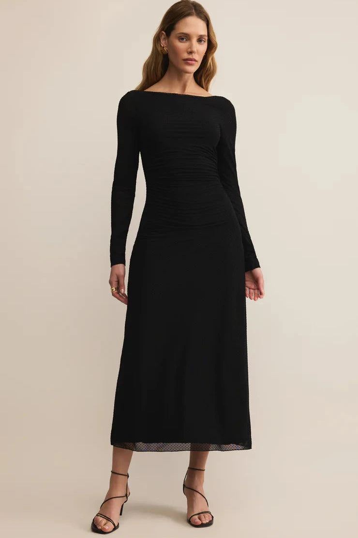 black mesh midi dress AKIRA She Means Business Tie Detail Mesh Midi Dress | Black main image 0