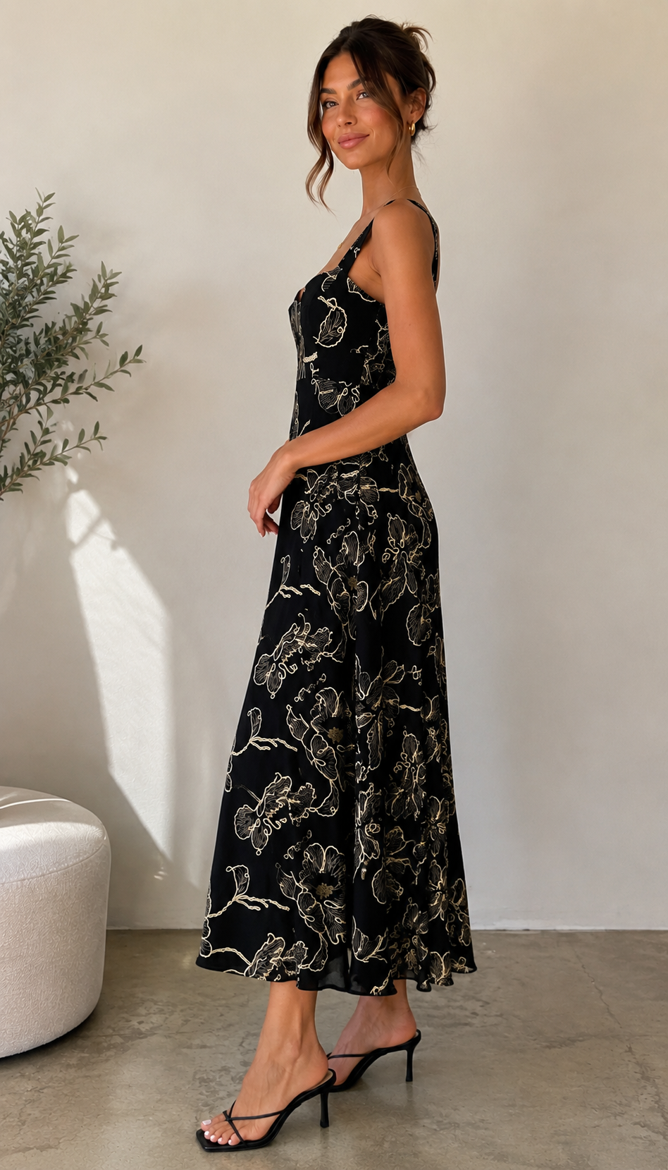 black floral print midi dress Black Holland Dress