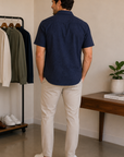 Navy Oasis Linen Botanical Shirt