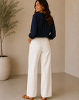 Off White Lightweight Drawstring Wide Leg