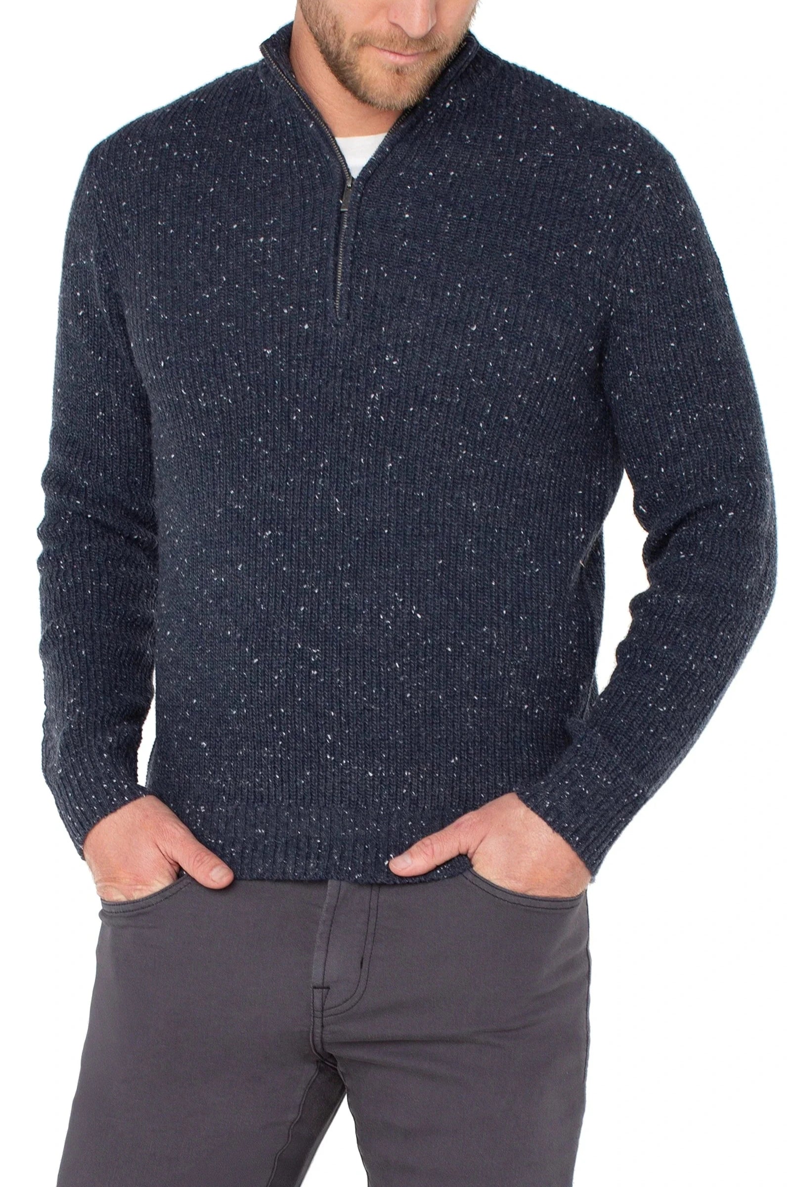 Indigo Blue Men's Donegal Rib 1/4 Zip Sweater