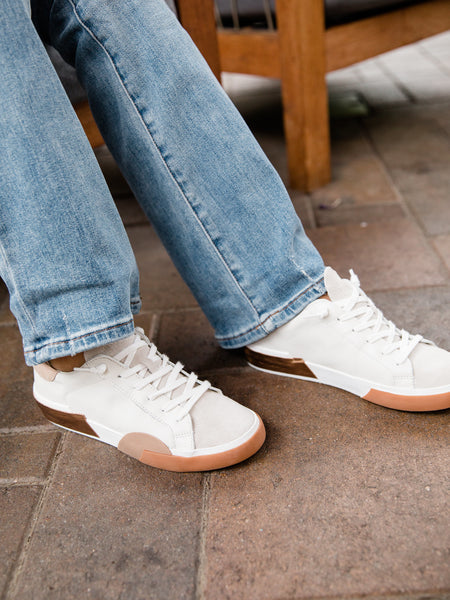 White & Tan Leather Zina Sneaker