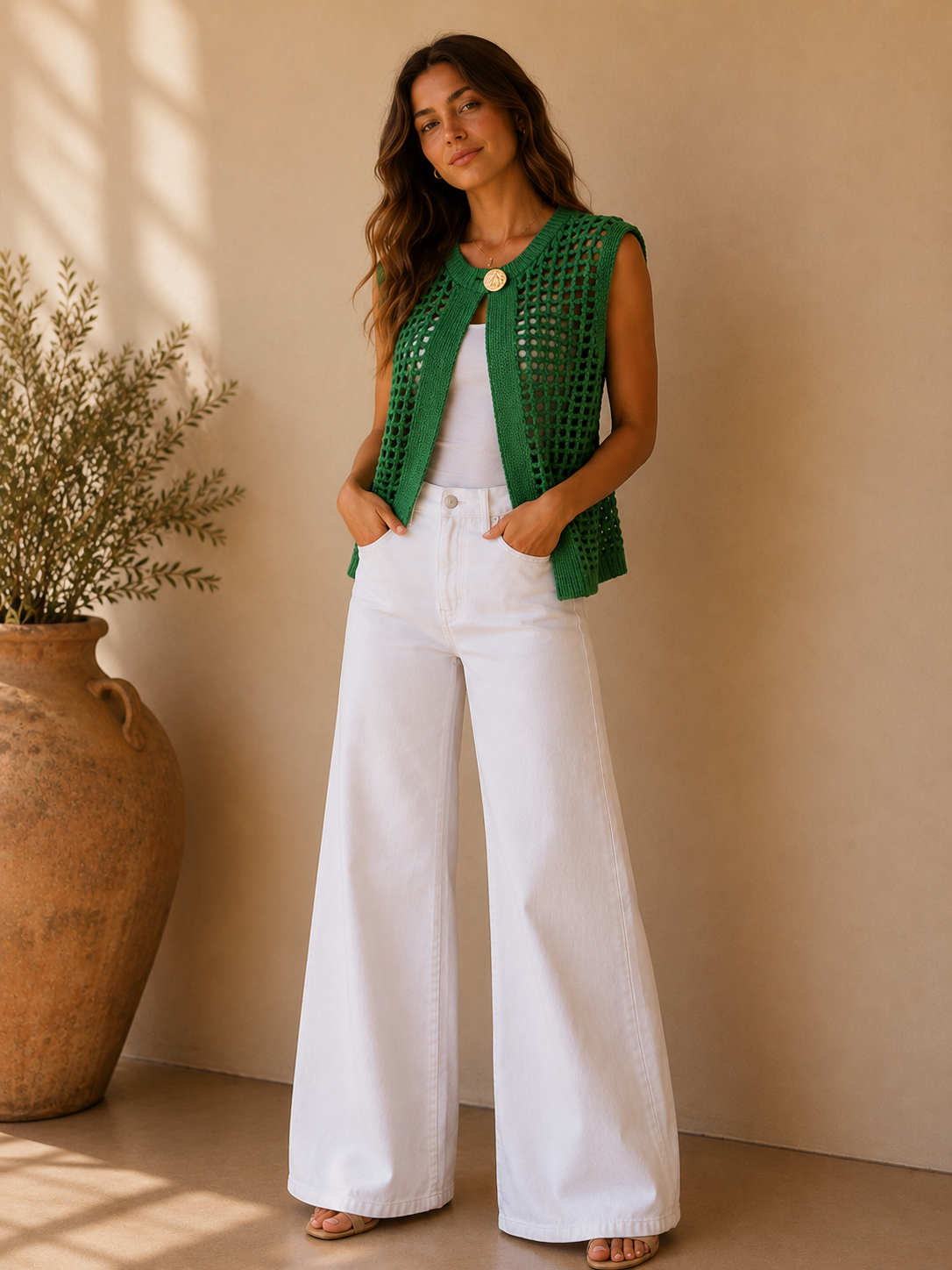 Green Foliage Wren Button Top