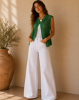 Green Foliage Wren Button Top