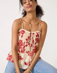 Cream & Red Riley Tie Top
