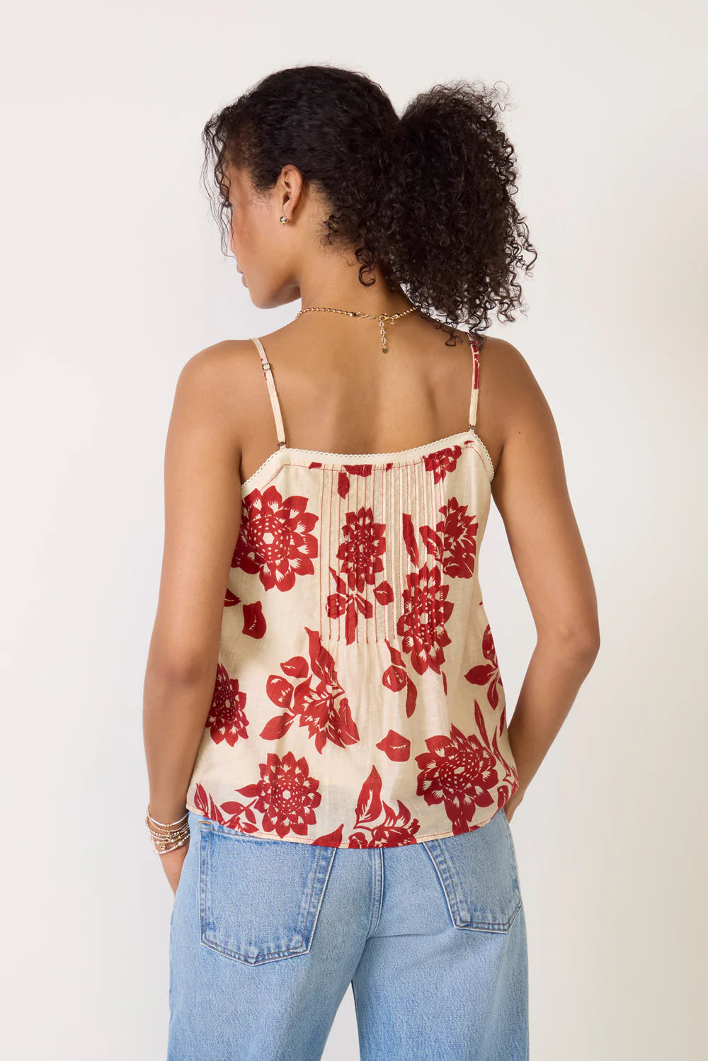 Cream &amp; Red Riley Tie Top