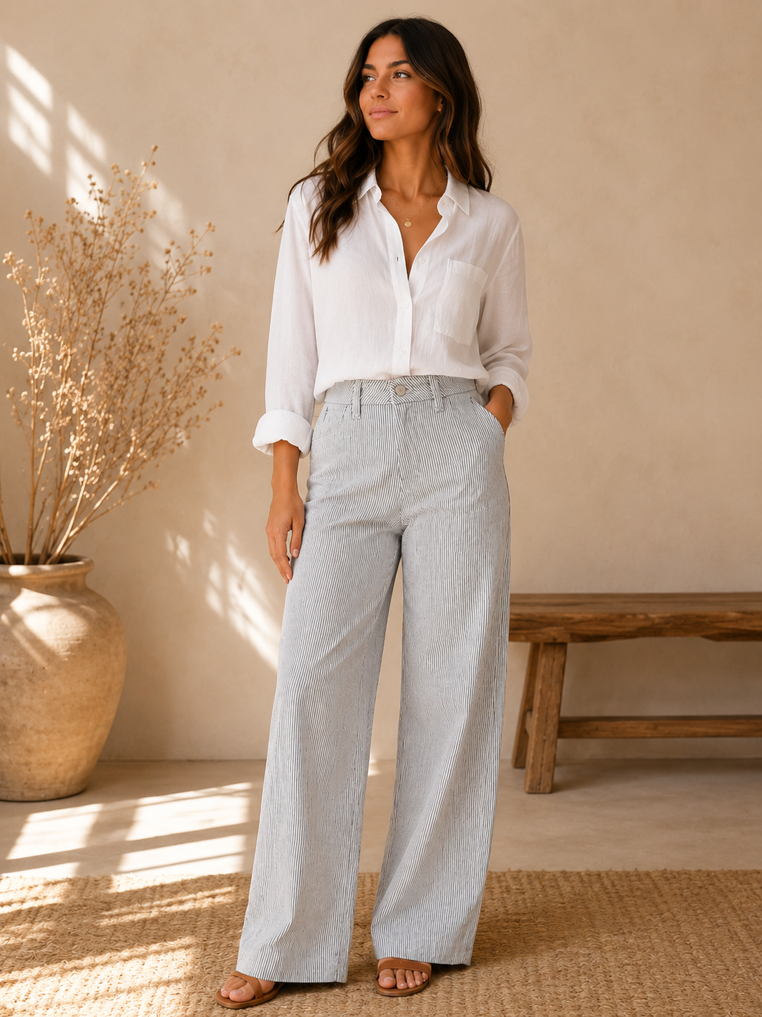 Charlotte Stripe Denim Wide Leg