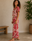 Ivory & Red Tropical Wide Leg Pants