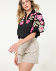 Black Floral Embroidered Amber Top