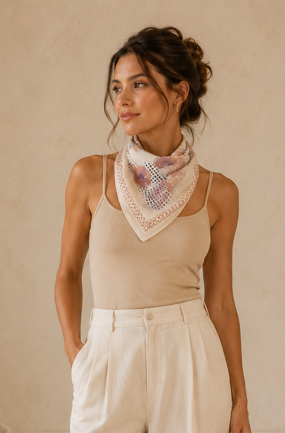 Beige Floral Daisy Scarf
