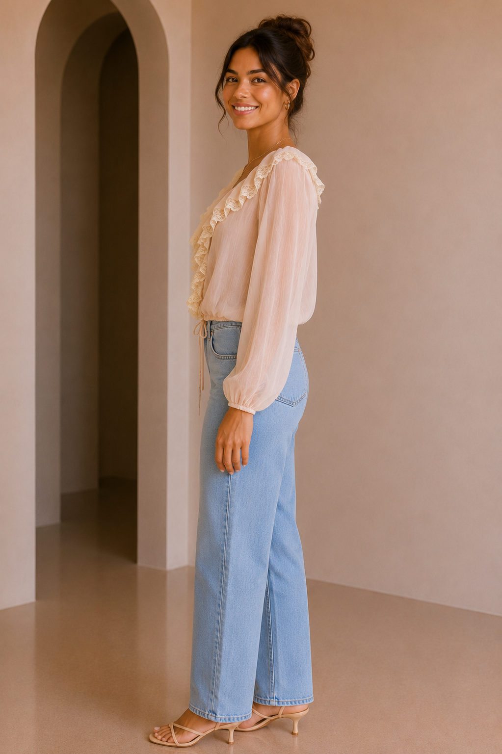 Soft Blush Meringue Ruffle Woven Top