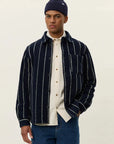 Dark Navy Lennon Wool Pinstripe Overshirt