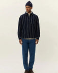 Dark Navy Lennon Wool Pinstripe Overshirt
