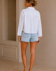 White Melia Drawstring Hem Button-Up Shirt