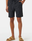 Washed Black Cotton Terry Jacquard Shorts