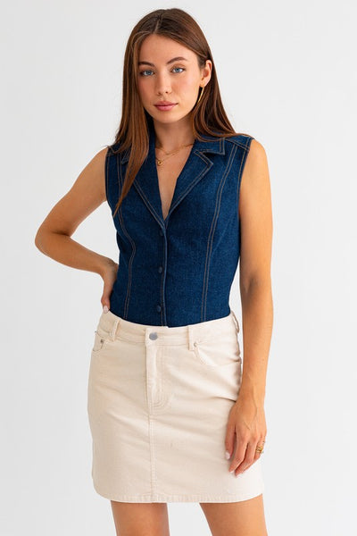 Indigo Deep V Sleeveless  Bodysuit