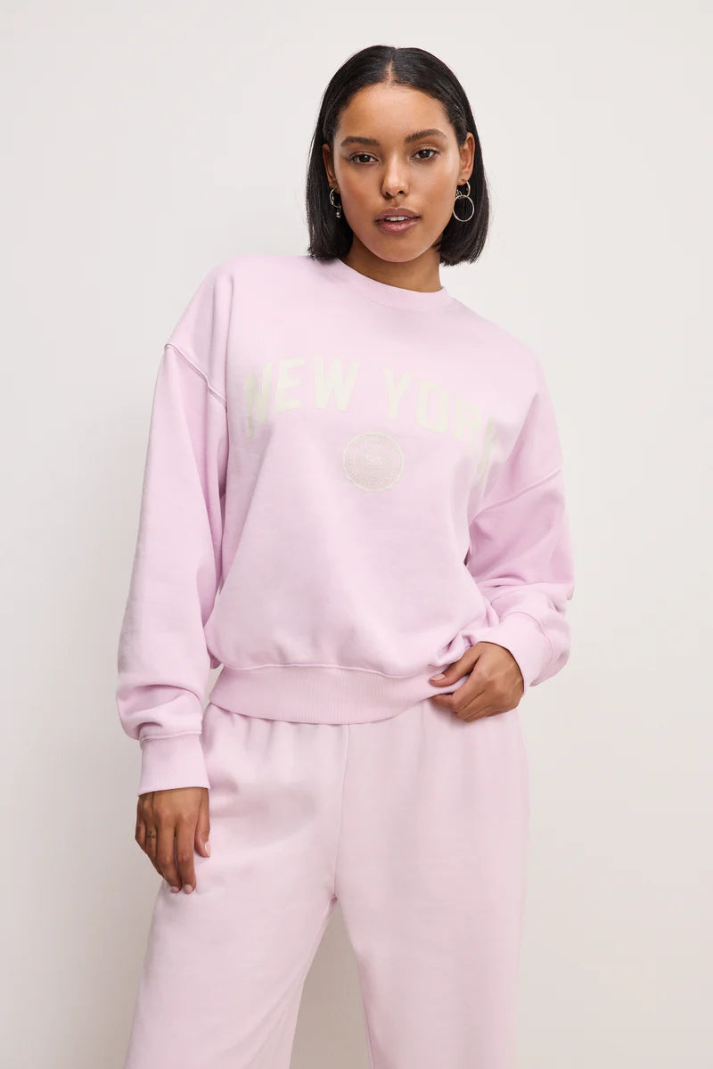 Washed Cotton Candy Pink Crew Sweatshirt New York