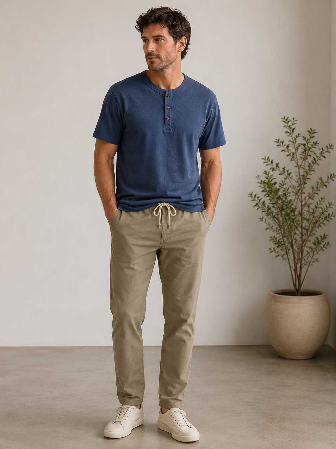 Vintage Indigo Hemp Cotton Henley