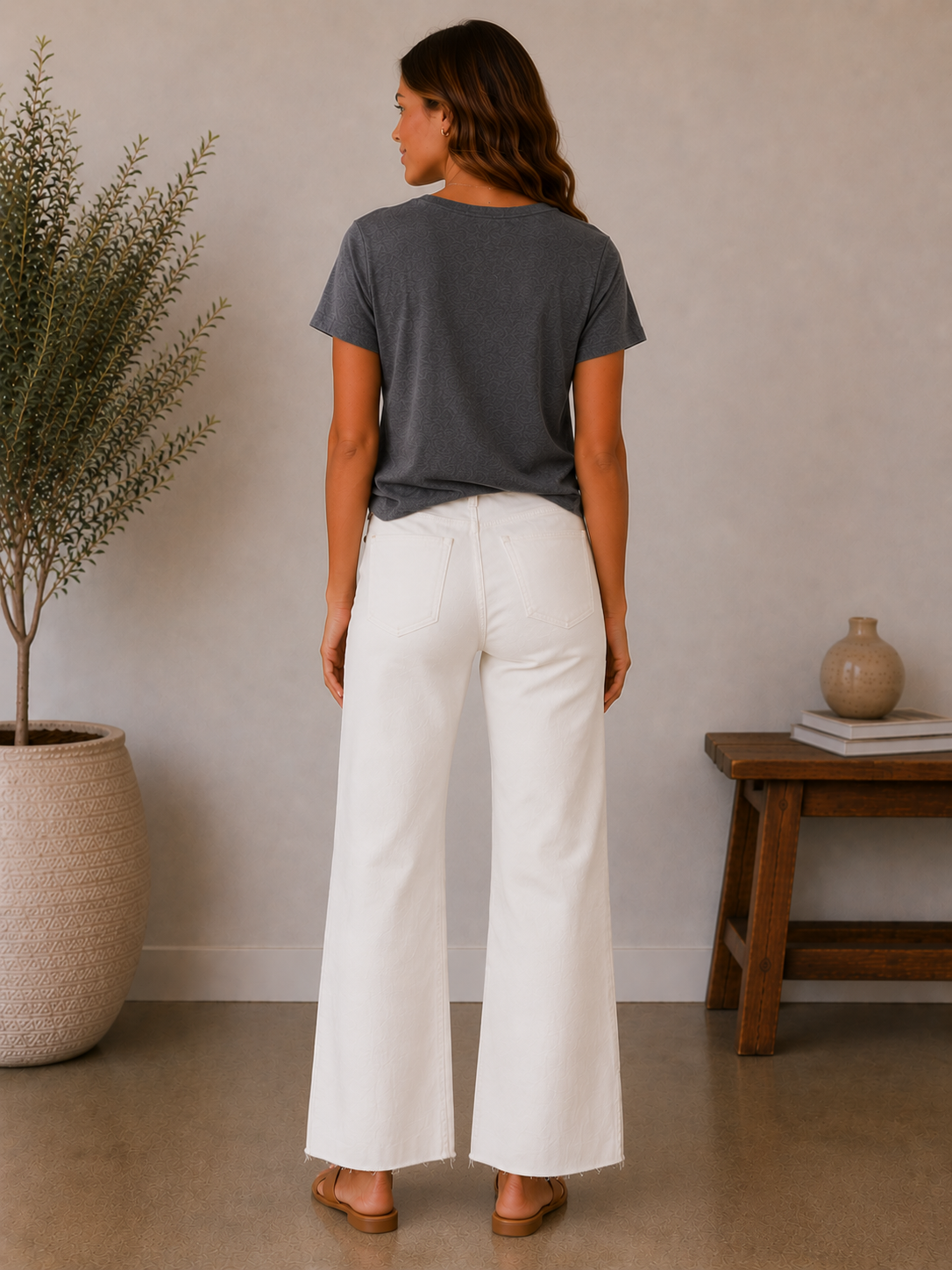 Ecru Meg High Rise Fab Ab Wide Leg