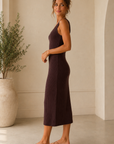 Brown Apollo Ribbed Midi Dress