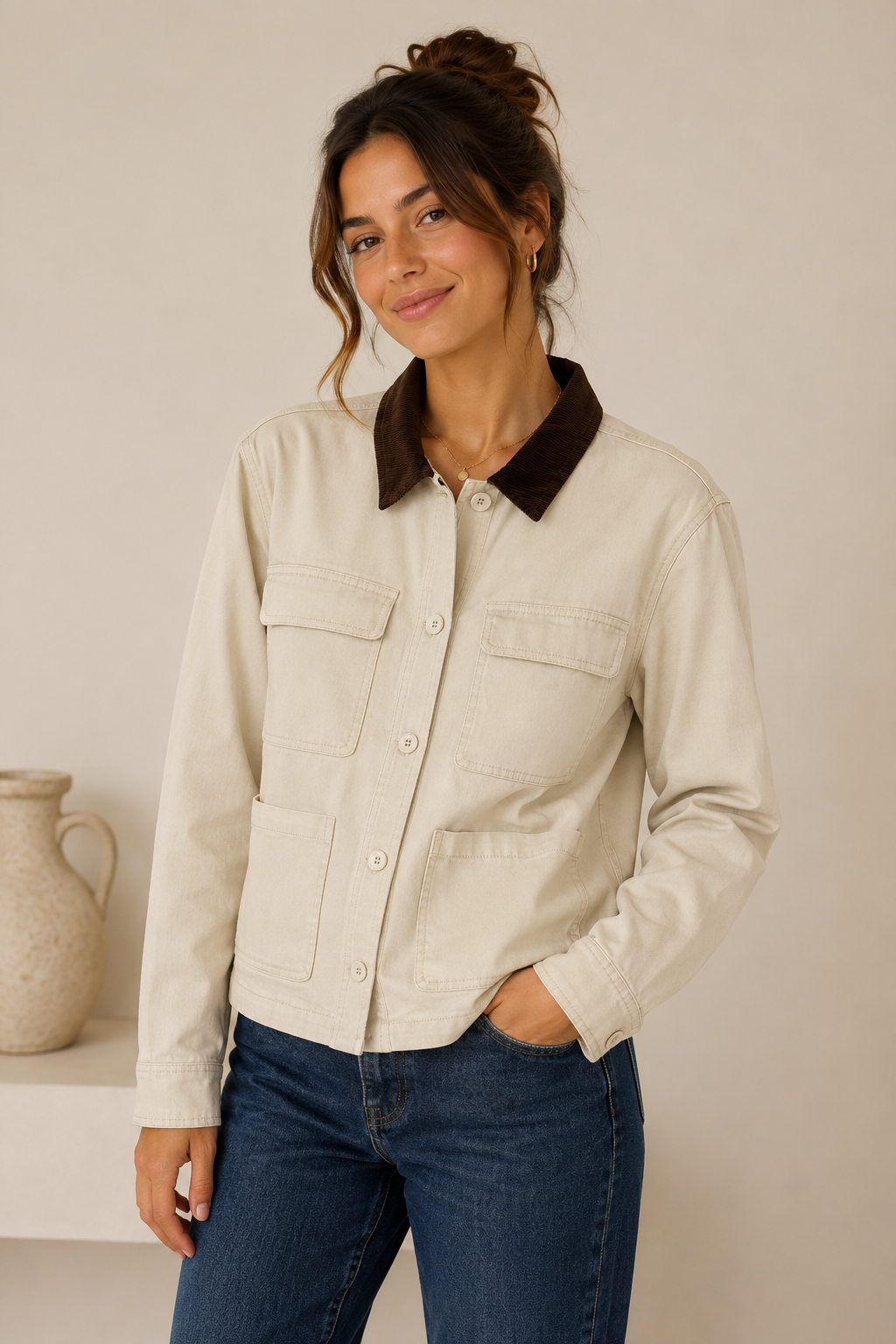 Ivory &amp; Brown Helena Jacket - 26730
