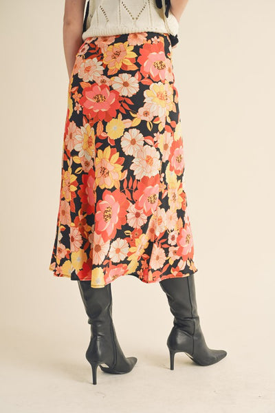 Black & Floral Bias Margo Skirt