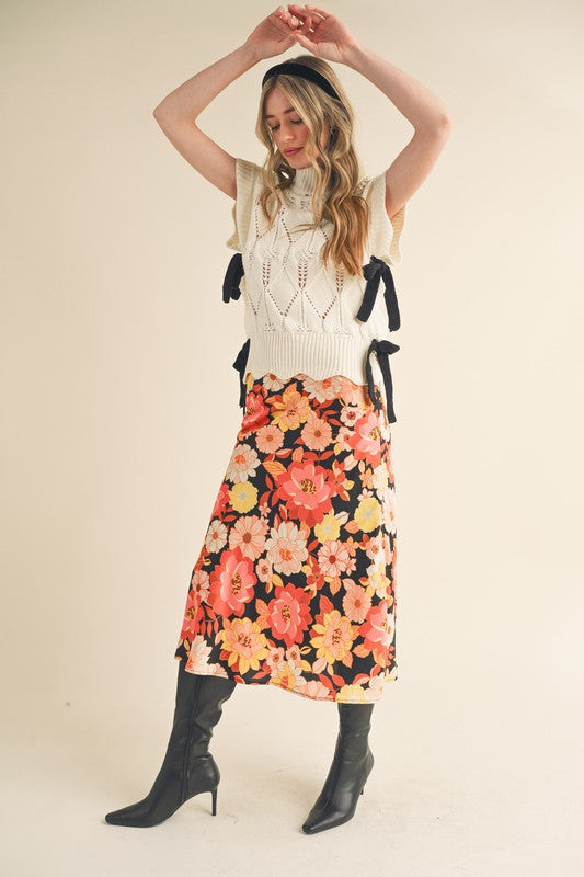 Black & Floral Bias Margo Skirt