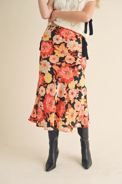 Black & Floral Bias Margo Skirt