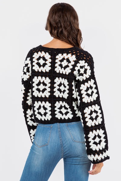 Black Crochet Sweater - W9247