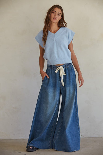 Dark Denim Ultra Wide Leg Pants