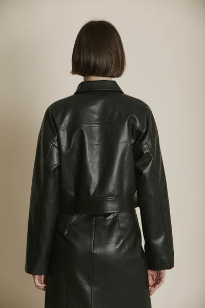 Black Vegan Leather Cropped Jacket