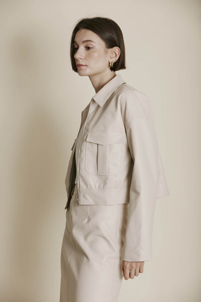 Oyster Vegan Leather Cropped Jacket