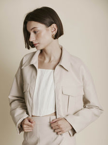 Oyster Vegan Leather Cropped Jacket